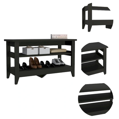 TUHOME Misuri Storage Bench with 4 Legs and 2 Open Shelves