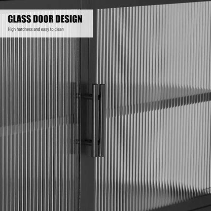 Double Tampered Glass Door Storage Cabinet with Adjustable Shelf