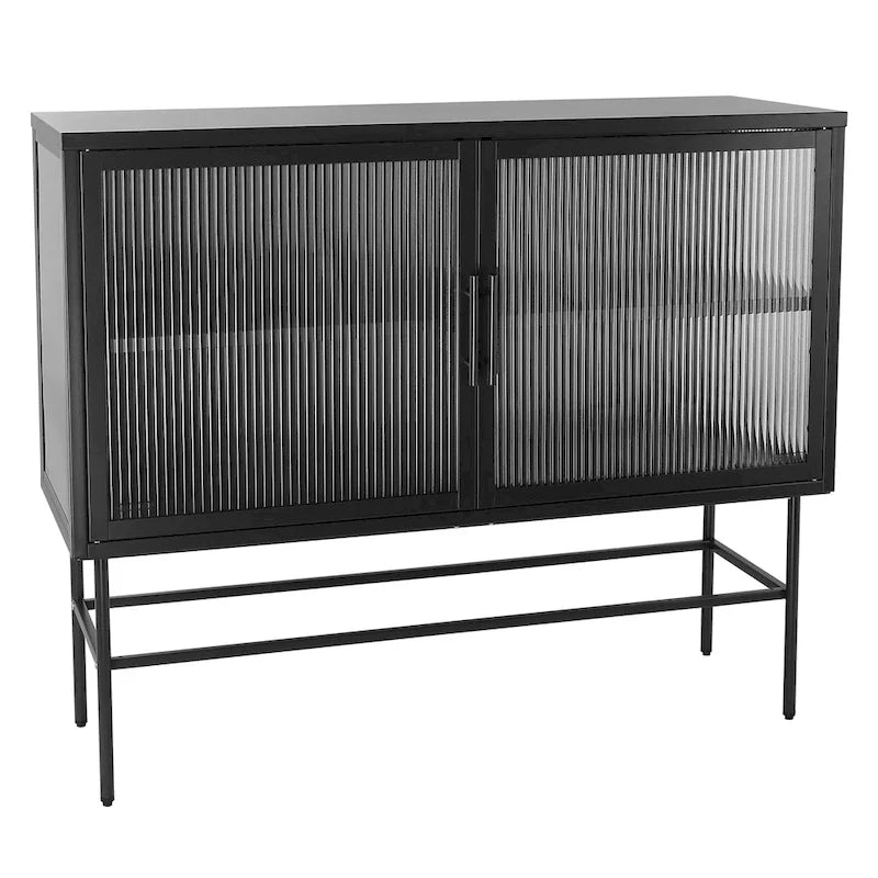 Double Tampered Glass Door Storage Cabinet with Adjustable Shelf