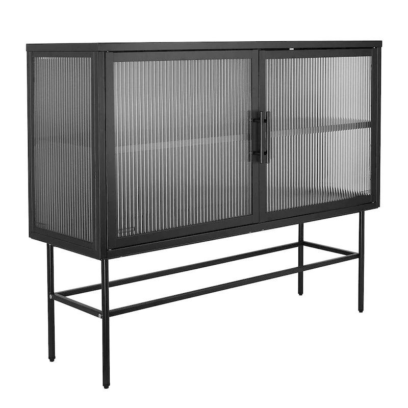 Double Tampered Glass Door Storage Cabinet with Adjustable Shelf