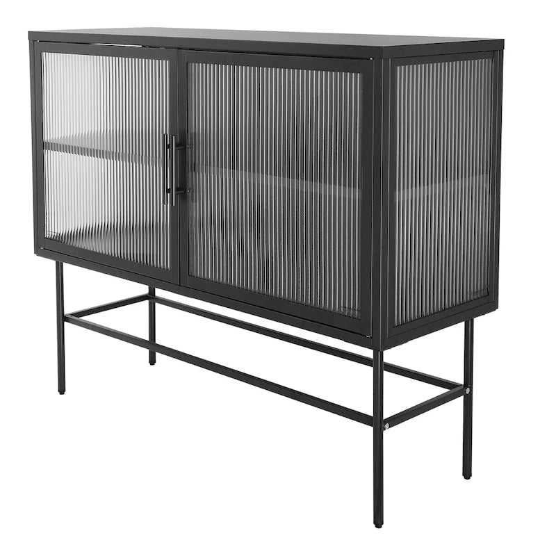 Double Tampered Glass Door Storage Cabinet with Adjustable Shelf