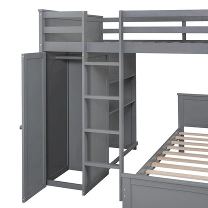 Loft Bed with a Stand-alone bed,Shelves,Desk,and Wardrobe