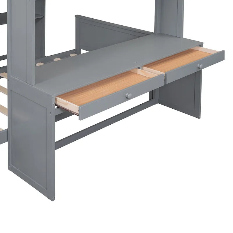 Loft Bed with a Stand-alone bed,Shelves,Desk,and Wardrobe