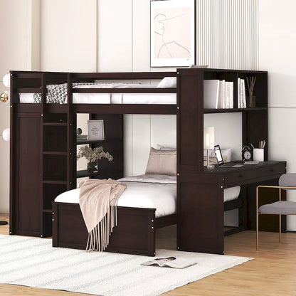 Loft Bed with a Stand-alone bed,Shelves,Desk,and Wardrobe
