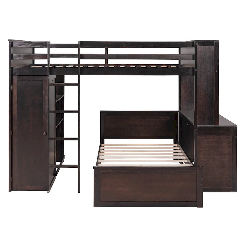 Loft Bed with a Stand-alone bed,Shelves,Desk,and Wardrobe