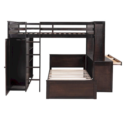 Loft Bed with a Stand-alone bed,Shelves,Desk,and Wardrobe