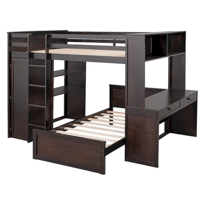 Loft Bed with a Stand-alone bed,Shelves,Desk,and Wardrobe