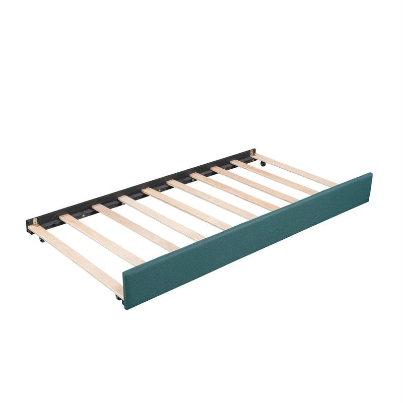 L Shaped Twin Daybed with Trundle, Upholstered Daybed with Storage Drawer, Double Twin Size Floor Platform Bed for Bedroom