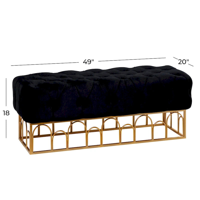 Metal Bench with Gold Base - Black - Roche River Decor - 20W x 49L x 18H