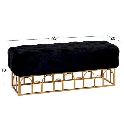 Metal Bench with Gold Base - Black - Roche River Decor - 20W x 49L x 18H