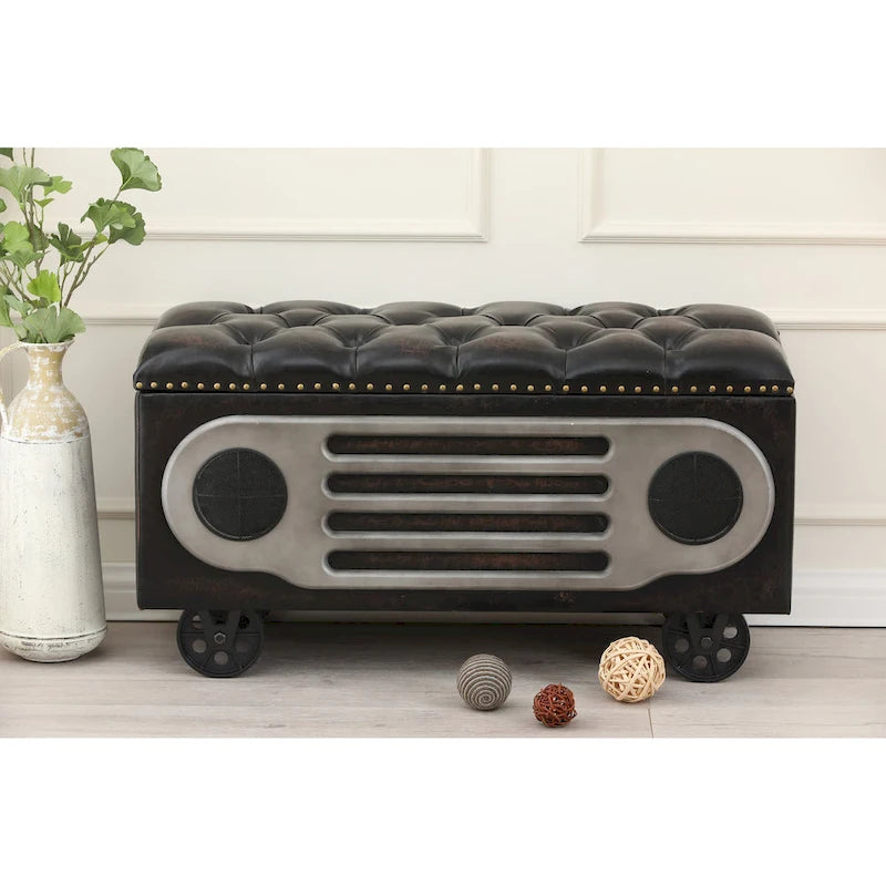 Upholstered Faux Leather Retro Speaker Styling Bench