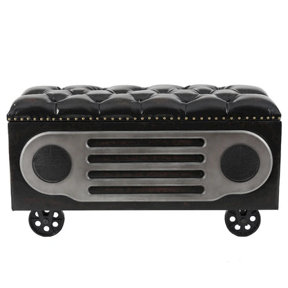 Upholstered Faux Leather Retro Speaker Styling Bench