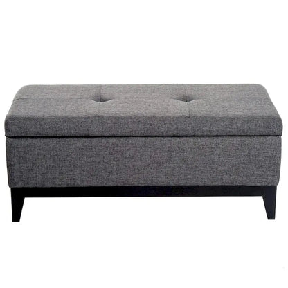 HomCom 42 Rectangular Linen Fabric Storage Ottoman Bench with Tray - Grey