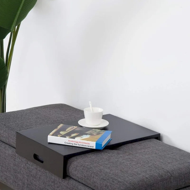 HomCom 42 Rectangular Linen Fabric Storage Ottoman Bench with Tray - Grey