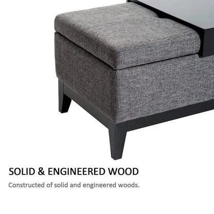 HomCom 42 Rectangular Linen Fabric Storage Ottoman Bench with Tray - Grey