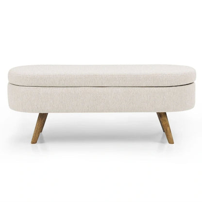 Ottoman Oval Storage Bench with Rubber Wood Legs Beige