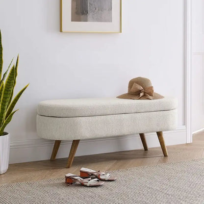 Ottoman Oval Storage Bench with Rubber Wood Legs Beige