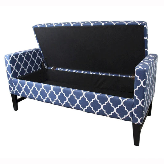 23.5 Diagonal Moroccan Stripes Denim Blue Storage Bench