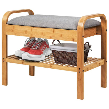 Bamboo Storage Bench Shoe Organizer Padded Seat Shoe Rack
