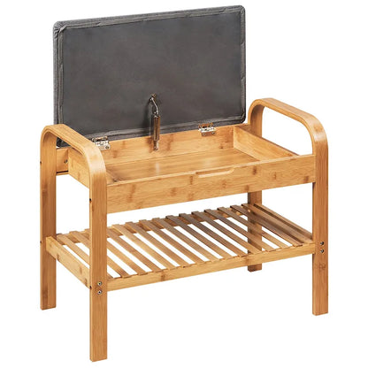 Bamboo Storage Bench Shoe Organizer Padded Seat Shoe Rack