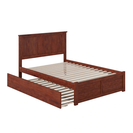 Madison Full Platform Bed with Footboard and Twin Trundle in Walnut