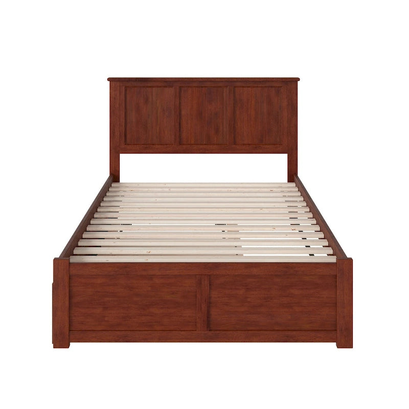 Madison Full Platform Bed with Footboard and Twin Trundle in Walnut