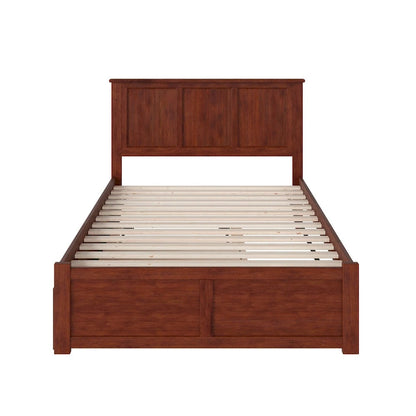 Madison Full Platform Bed with Footboard and Twin Trundle in Walnut