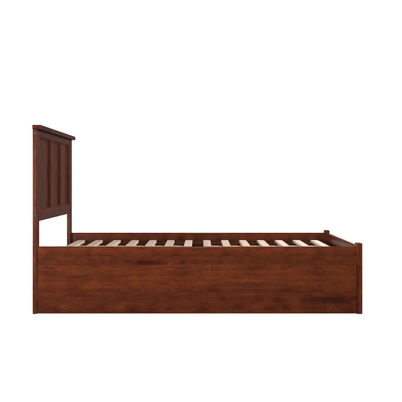 Madison Full Platform Bed with Footboard and Twin Trundle in Walnut