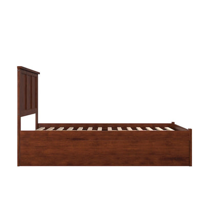 Madison Full Platform Bed with Footboard and Twin Trundle in Walnut
