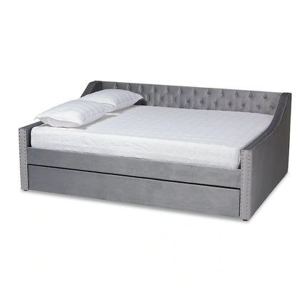 Raphael Modern Velvet Fabric Upholstered Daybed with Trundle