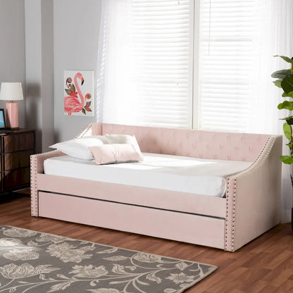 Raphael Modern Velvet Fabric Upholstered Daybed with Trundle
