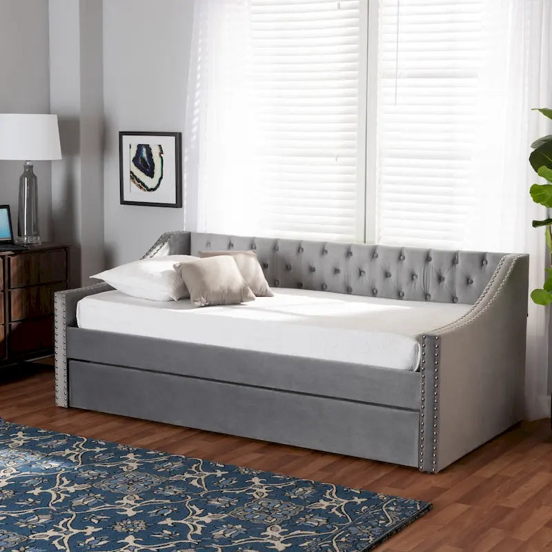 Raphael Modern Velvet Fabric Upholstered Daybed with Trundle