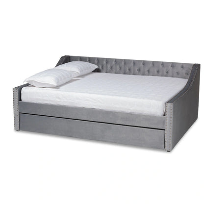 Raphael Modern Velvet Fabric Upholstered Daybed with Trundle