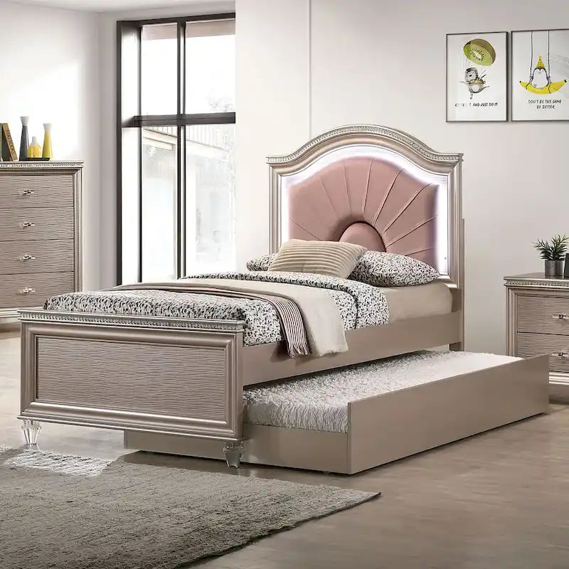 Ving Glam Wood LED Light Youth Panel Bed with Trundle by Furniture of America