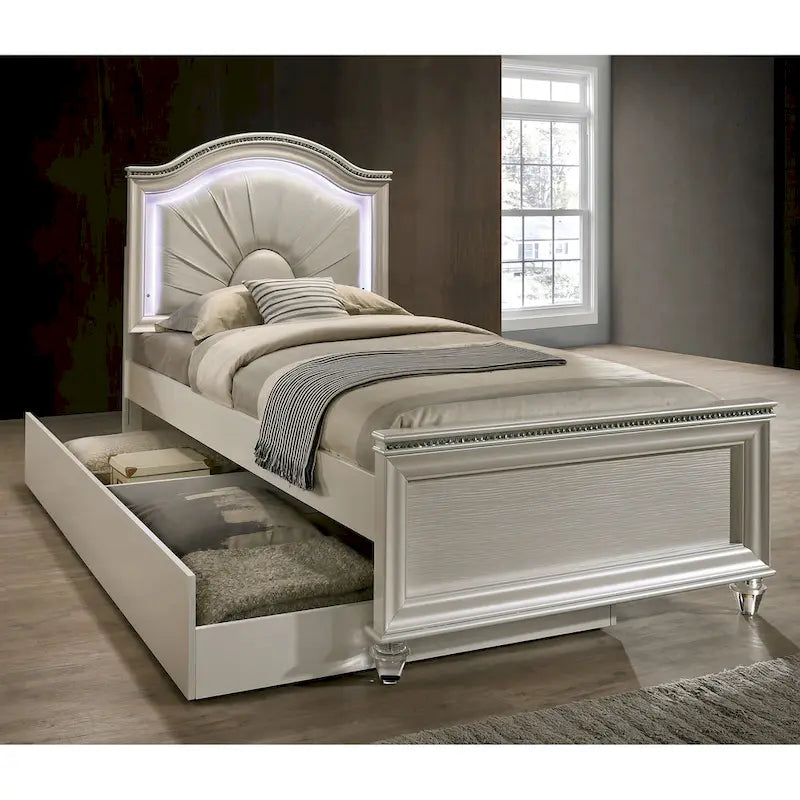 Ving Glam Wood LED Light Youth Panel Bed with Trundle by Furniture of America