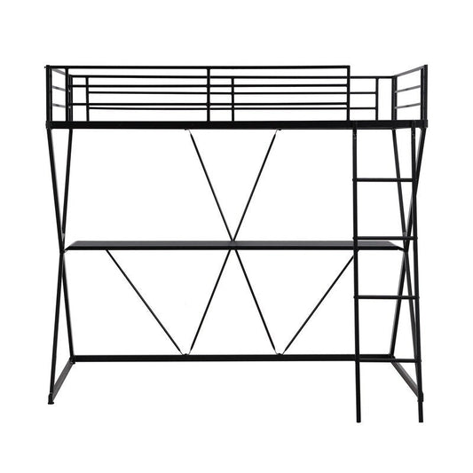 Twin Size Loft Bed with Desk, Ladder and Full-Length Guardrails, X-Shaped Frame, Black
