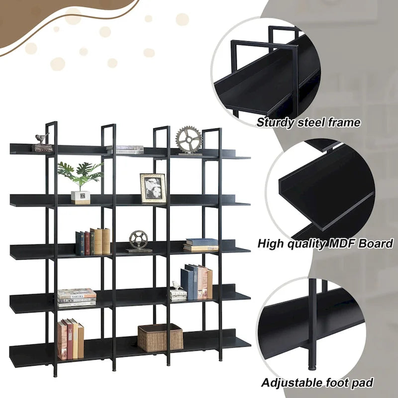 5 Tier Bookcase Home Office Open Bookshelf