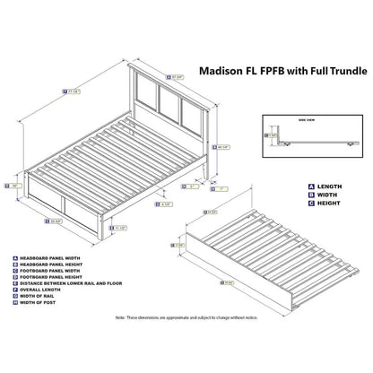 AFI Madison Full Size Platform Bed with Footboard & Full Trundle