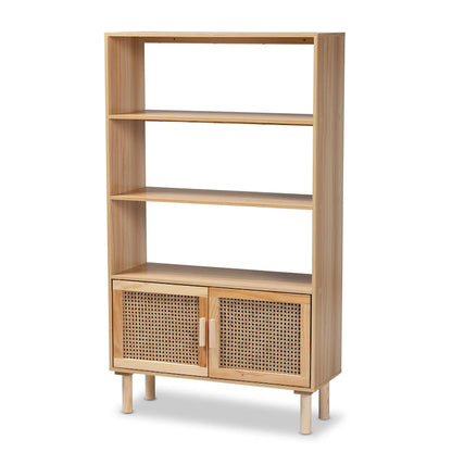 Faulkner Mid-Century Modern Wooden Bookcase & Bookshelf-Natural Brown