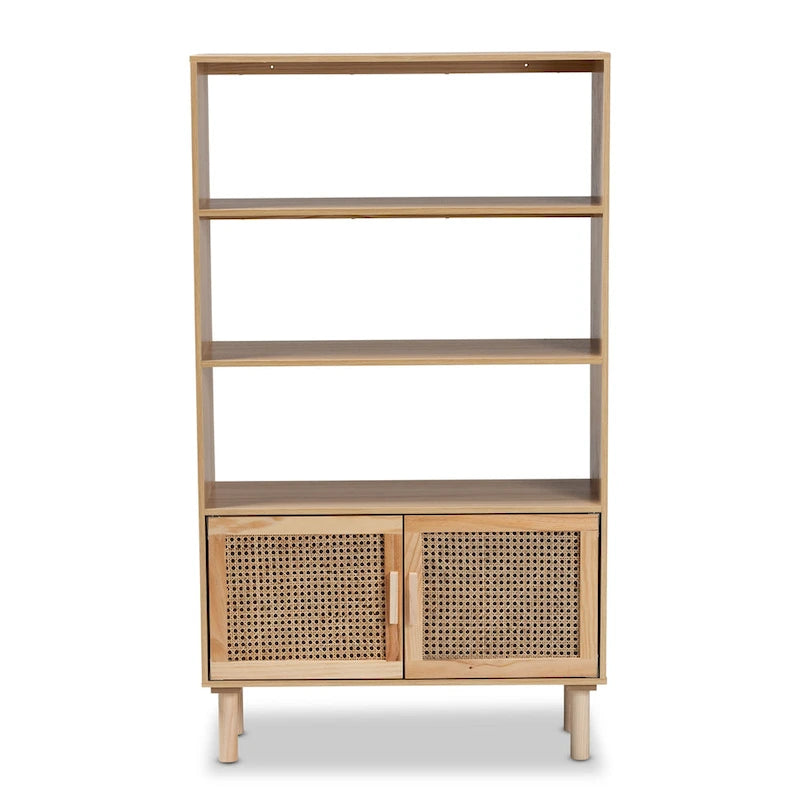 Faulkner Mid-Century Modern Wooden Bookcase & Bookshelf-Natural Brown