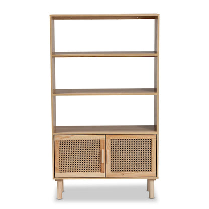 Faulkner Mid-Century Modern Wooden Bookcase & Bookshelf-Natural Brown