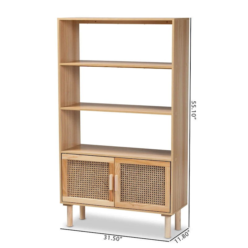Faulkner Mid-Century Modern Wooden Bookcase & Bookshelf-Natural Brown