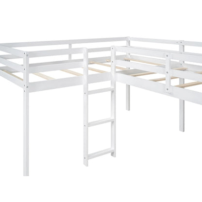 L-Shaped Twin Size Loft Bed with Ladder and Slide, Gray