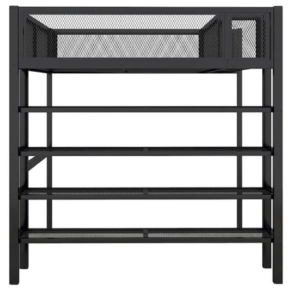 Full Size Metal Loft Bed with 4-Tier Shelves and Storage, Black