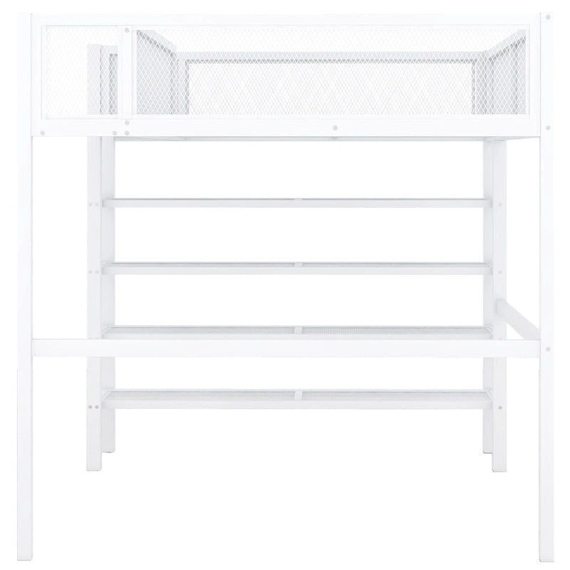 Full Size Metal Loft Bed with 4-Tier Shelves and Storage, Black
