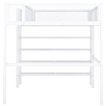 Full Size Metal Loft Bed with 4-Tier Shelves and Storage, Black