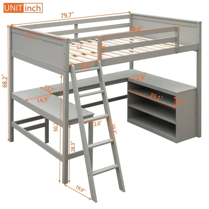 Merax Full Size Loft Bed with Shelves and Desk
