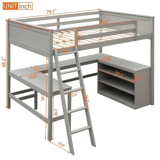 Merax Full Size Loft Bed with Shelves and Desk