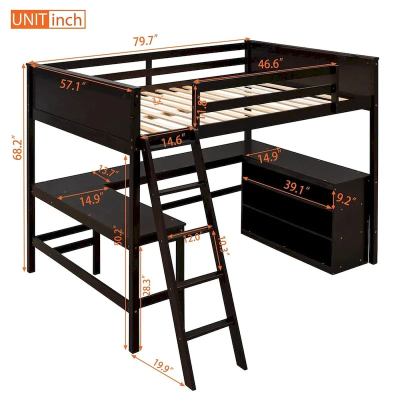 Merax Full Size Loft Bed with Shelves and Desk