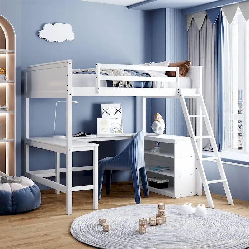 Merax Full Size Loft Bed with Shelves and Desk